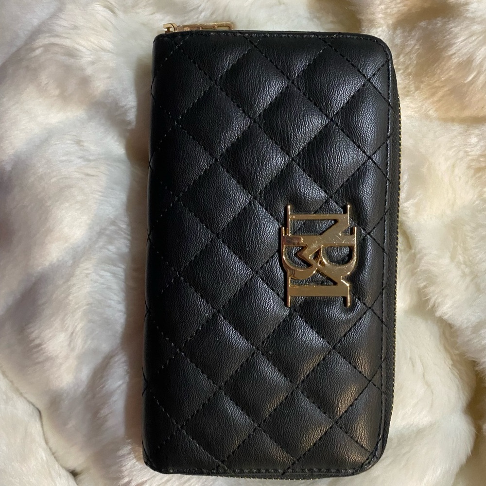 Badgley Mischka Black Quilted Wallet with Gold Logo